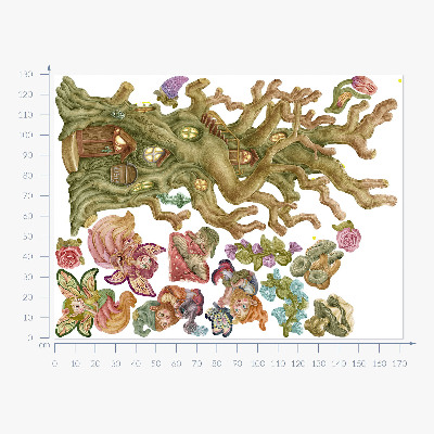 Muurstickers 130x172 Bosfeeënwezens en pastelkleurig huis