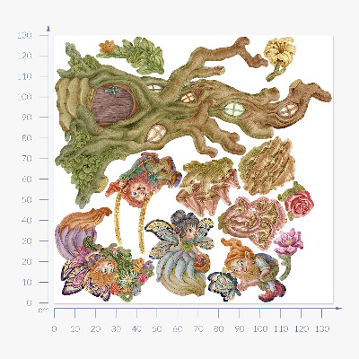 Muurstickers 130x135 Boswezens en een pastelkleurig boomhuis