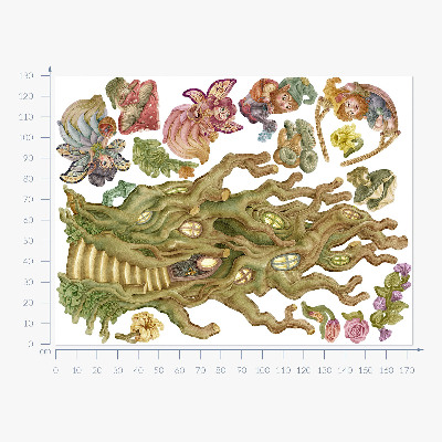 Muurstickers 130x173 Boswezens en pastelkleurige boomhutten