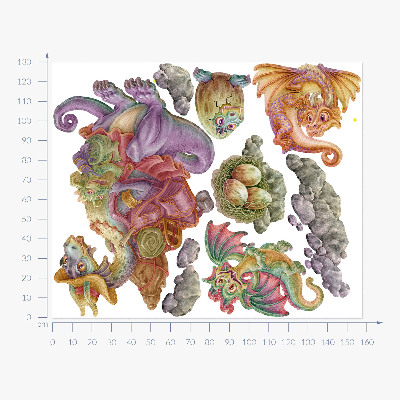 Muurstickers 130x158 Een sprookjesachtige familie van kleurrijke draken in pasteltinten