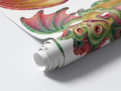 Muurstickers 130x111 Kleurrijke draken in sprookjesachtige, tekenfilmstijl