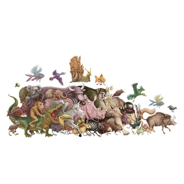 Muurstickers 130x225 Magische dieren in pasteltekeningen