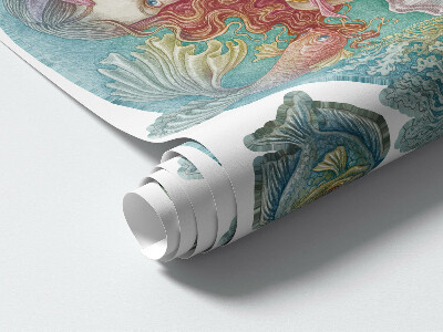 Muurstickers 130x129 Zeemeermin in pastelkleurige onderwaterstijl