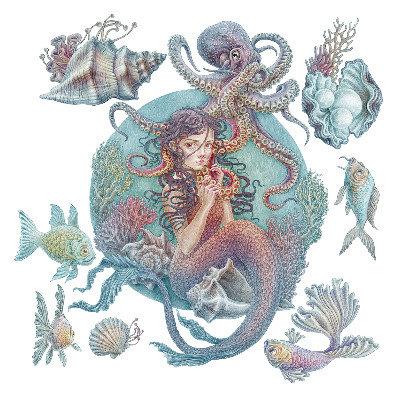 Muurstickers 130x145 Een zeemeermin in pastelstijl