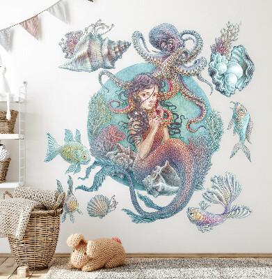 Muurstickers 130x145 Een zeemeermin in pastelstijl