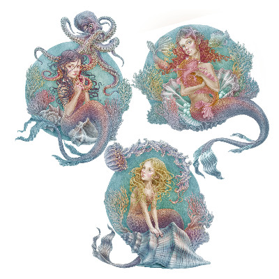 Muurstickers 130x166 Onderwatersprookjes met kleine zeemeerminnen in pastel