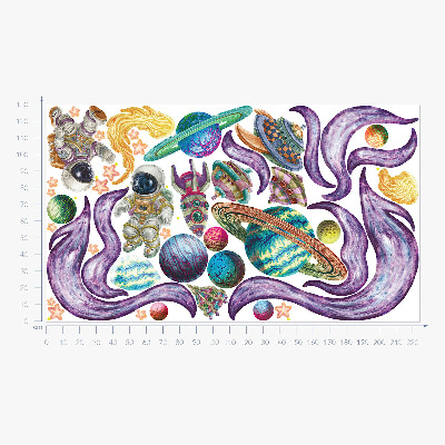 Muurstickers 130x224 Astronautenraketten tegen een pastelkleurige planetaire achtergrond