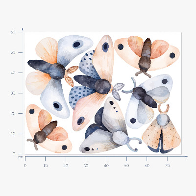 Muurstickers 60x77 Pastelkleurige boho-motten met kleurrijke insecten