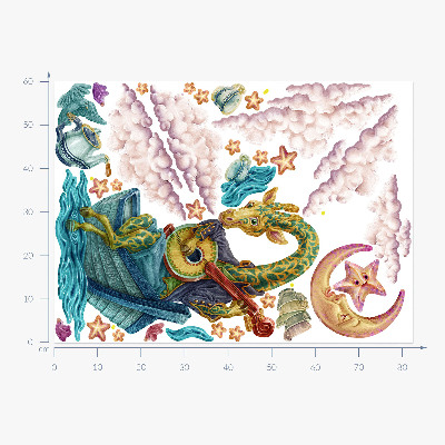 Muurstickers 60x82 Het dierenrijk in een tekenfilmversie