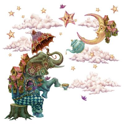 Muurstickers 60x79 Dieren in een cartoonachtige, magische stijl