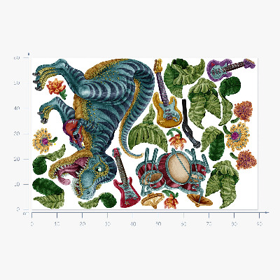 Muurstickers 60x89 Muzikale tekenfilmdinosaurus met instrumenten