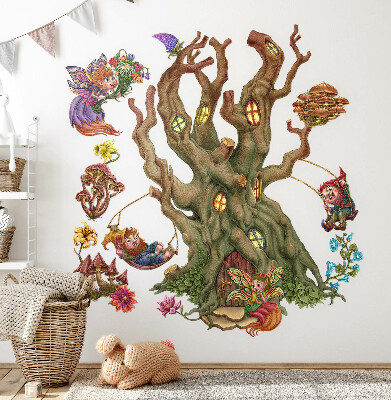 Muurstickers 60x79 Bosfeeënwezens en een boomhut
