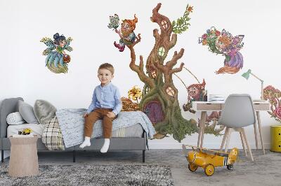 Muurstickers 60x62 Bosmagie met feeën en dwergen