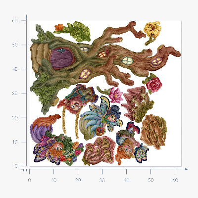 Muurstickers 60x62 Bosmagie met feeën en dwergen