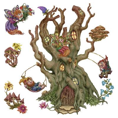 Muurstickers 60x96 Magische boswezens en een boomhut