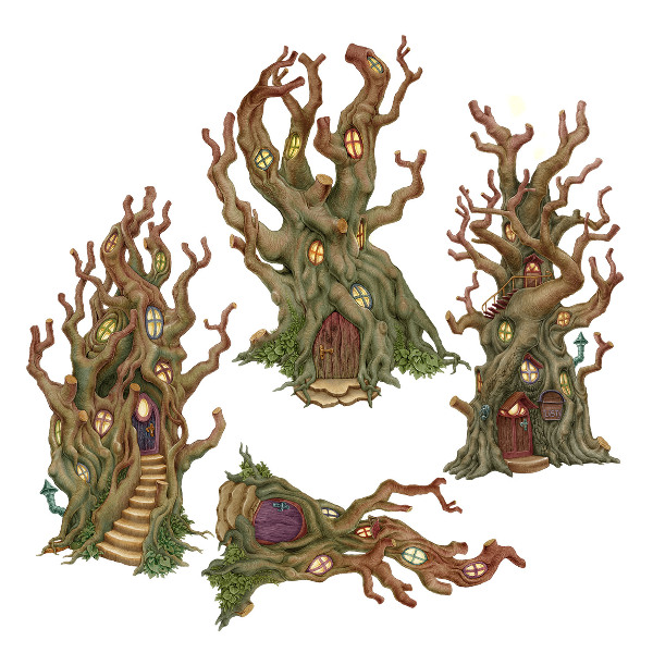 Muurstickers 60x108 Sprookjesachtige boomhutten in tekenfilmstijl