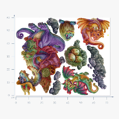 Muurstickers 60x73 Kleurrijke draken sprookjesfamilie in illustratieve stijl