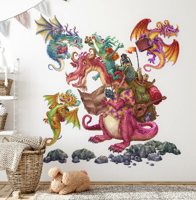 Muurstickers 60x80 Een sprookjesachtige drakenfamilie in een tekenfilmversie