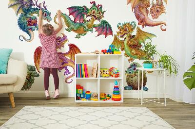 Muurstickers 60x48 Kleurrijke draken in een cartoonachtige, sprookjesachtige esthetiek
