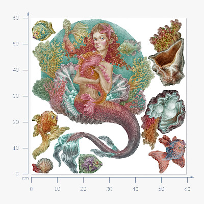 Muurstickers 60x60 Een zeemeermin in cartoonstijl met onderwaterschelpen