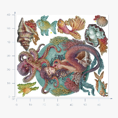 Muurstickers 60x67 Een zeemeermin met een schelp in cartoonstijl