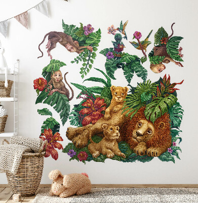 Muurstickers 60x95 Safari exotische beesten in tropische jungle cartoonstijl