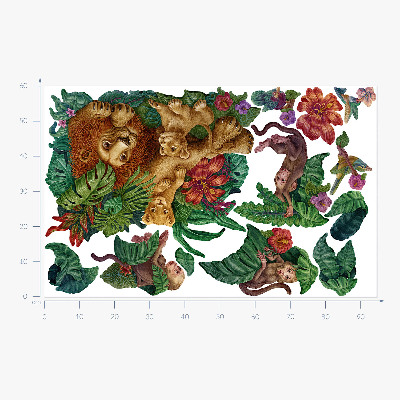 Muurstickers 60x95 Safari exotische beesten in tropische jungle cartoonstijl
