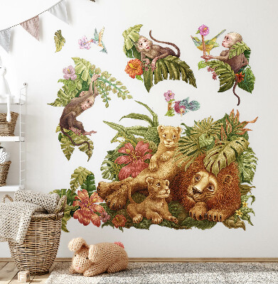 Muurstickers 60x92 Safari exotische dieren in de pastelkleurige jungle