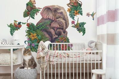 Muurstickers 60x76 Wilde dieren en de tropen in een tekenfilmversie