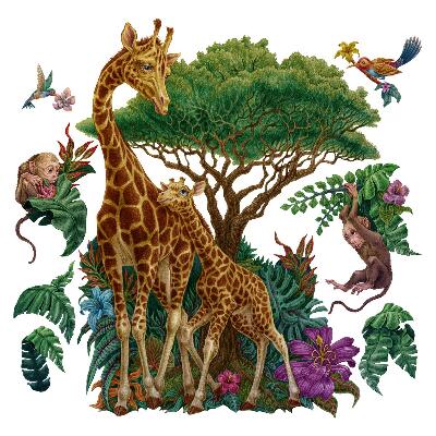 Muurstickers 60x90 Safari met wilde dieren in tekenfilmvorm
