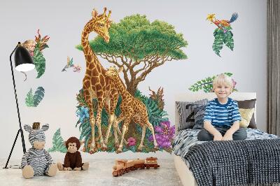 Muurstickers 60x90 Safari met wilde dieren in tekenfilmvorm