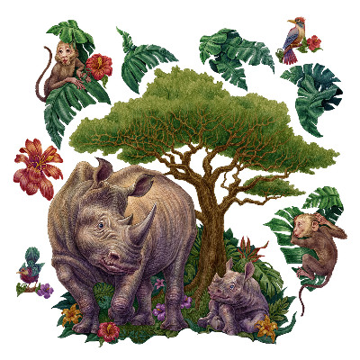 Muurstickers 60x65 Wilde dieren en safarivegetatie in tekeningen