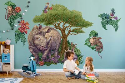 Muurstickers 60x65 Wilde dieren en safarivegetatie in tekeningen