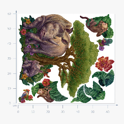 Muurstickers 60x65 Wilde dieren en safarivegetatie in tekeningen