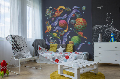 Muurstickers 60x93 Ruimteraketreis met astronauten en planeten