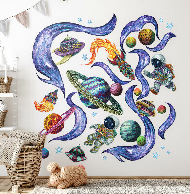 Muurstickers 60x90 Astronautenruimteraketten in tekenfilmstijl