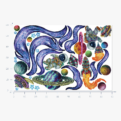 Muurstickers 60x90 Astronautenruimteraketten in tekenfilmstijl