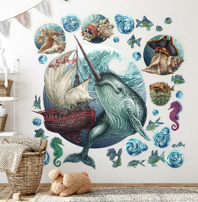 Muurstickers 60x66 Een onderwaterland vol tekenfilmwezens