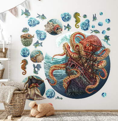 Muurstickers 60x72 Een sprookjesachtige onderwaterwereld met een octopus en een schip