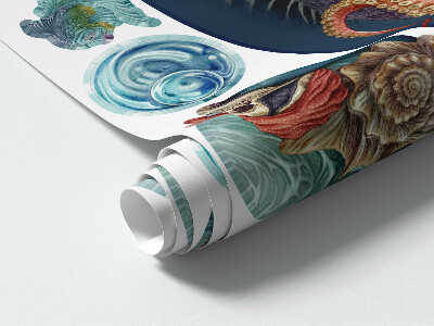 Muurstickers 60x72 Een sprookjesachtige onderwaterwereld met een octopus en een schip