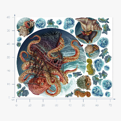 Muurstickers 60x72 Een sprookjesachtige onderwaterwereld met een octopus en een schip
