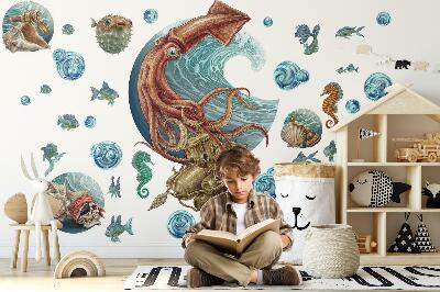 Muurstickers 60x60 Het magische land van onderwaterwezens in een tekening