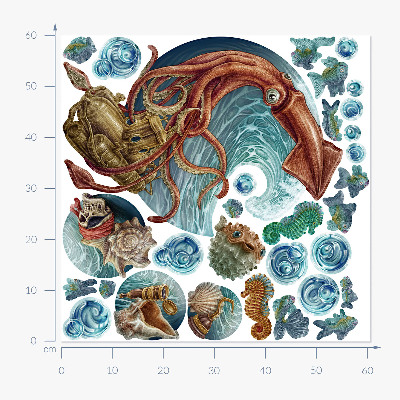 Muurstickers 60x60 Het magische land van onderwaterwezens in een tekening