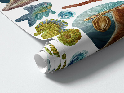 Muurstickers 60x66 Een onderwatersprookje met krabben in tekenfilmstijl