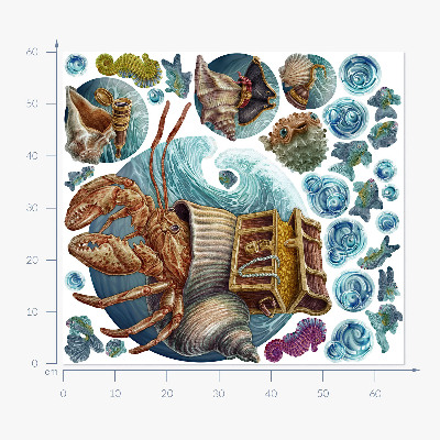 Muurstickers 60x66 Een onderwatersprookje met krabben in tekenfilmstijl