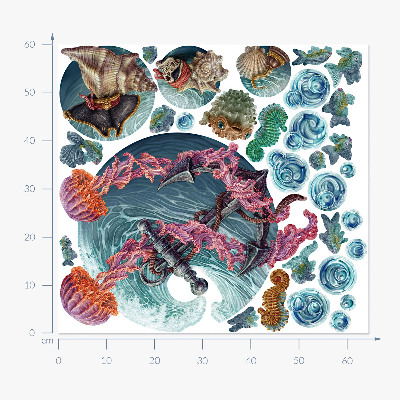 Muurstickers 60x64 Een onderwatersprookje met zeekwallen in de tekening