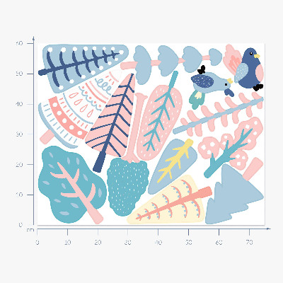 Muurstickers 60x75 Boho-bos met pastelkleurige bomen en vogels