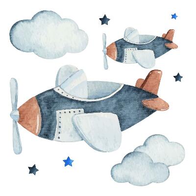 Muurstickers 60x102 Pastelvliegtuigen op een aquarelachtergrond