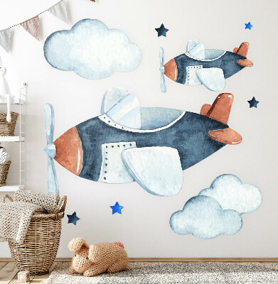 Muurstickers 60x102 Pastelvliegtuigen op een aquarelachtergrond