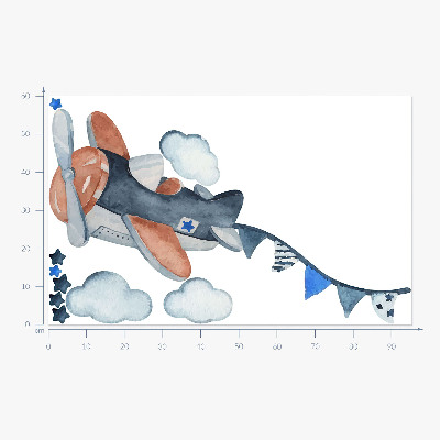 Muurstickers 60x95 Pastelvliegtuig in een aquarellucht